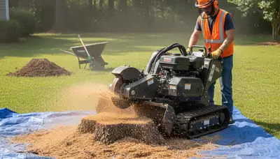 Professional stump grinding service removing tree stumps in Leland near Wilmington, NC homes
