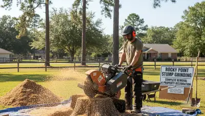 Stump grinding service removing tree stumps in Rocky Point, NC by Wilmington tree removal experts