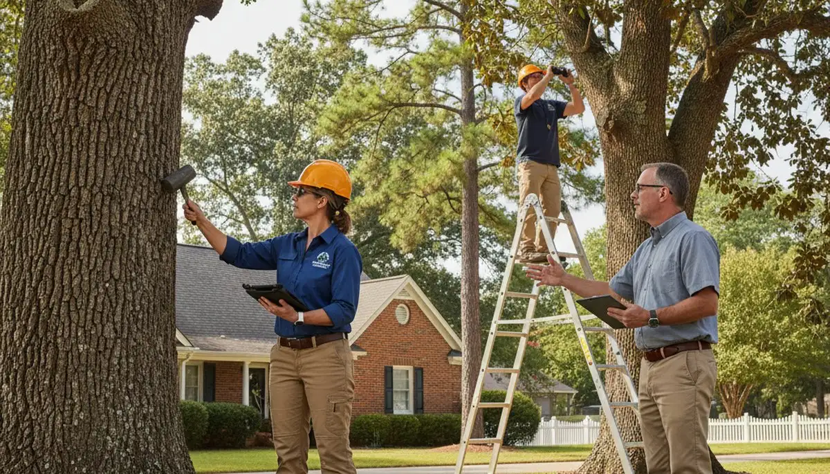 Certified arborist performing tree health assessment in Castle Hayne, NC for Wilmington tree service