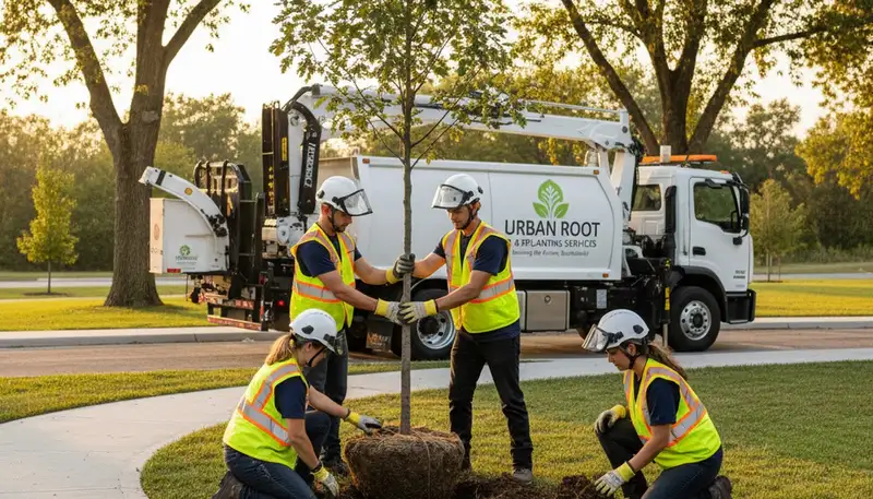 Arborist planting a young coastal tree in Wilmington, NC for Chop Chop Tree service