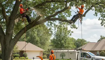 Arborist pruning coastal oak tree in Wilmington, NC for healthy growth and storm damage prevention