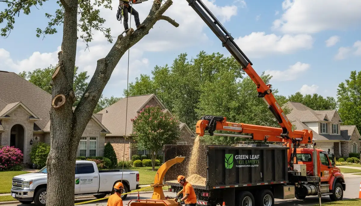 Professional tree removal crew working safely in Wilmington, NC yard