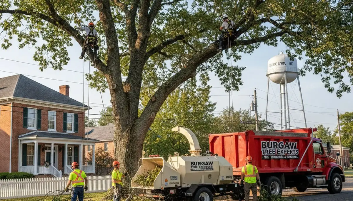 Professional tree removal service in Wilmington, NC safely cutting and clearing large oak tree