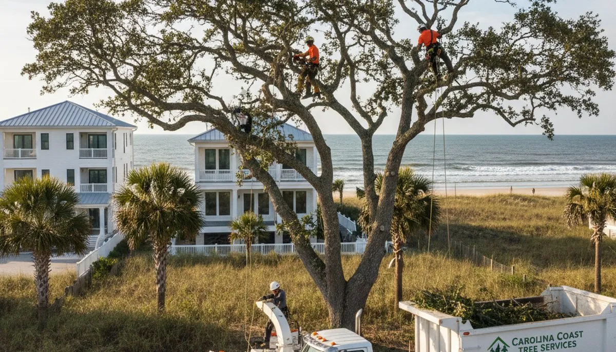 Professional tree removal service in Wilmington, NC clearing large oak safely