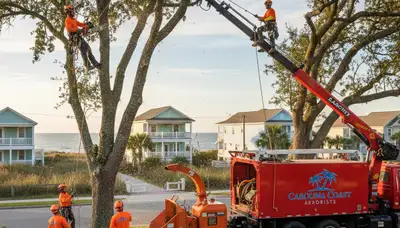 Professional tree removal service in Wilmington NC safely cutting down large oak tree