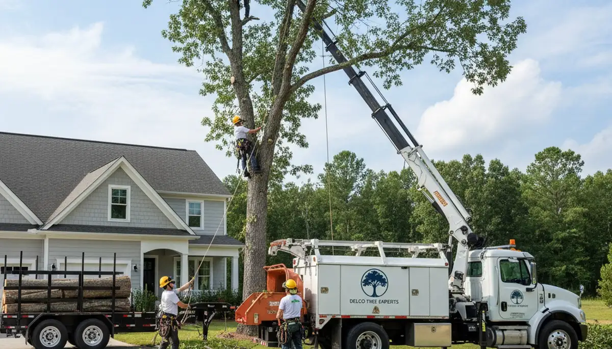 Professional tree removal service in Wilmington NC safely cutting and clearing large oak tree