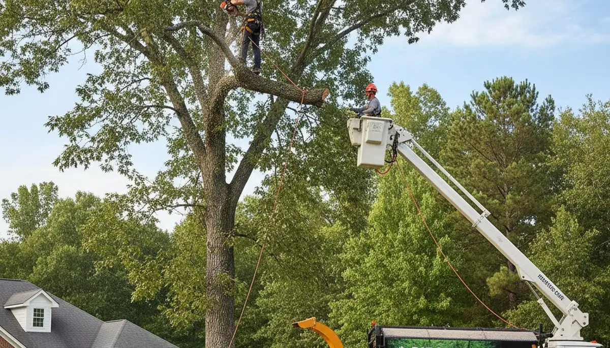 Professional tree removal service in Wilmington NC safely cutting down large oak trees
